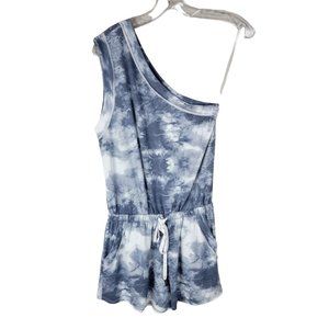 Gilli Grey White Terry Tie Dye One Shoulder Elastic Drawstring Pockets Romper S